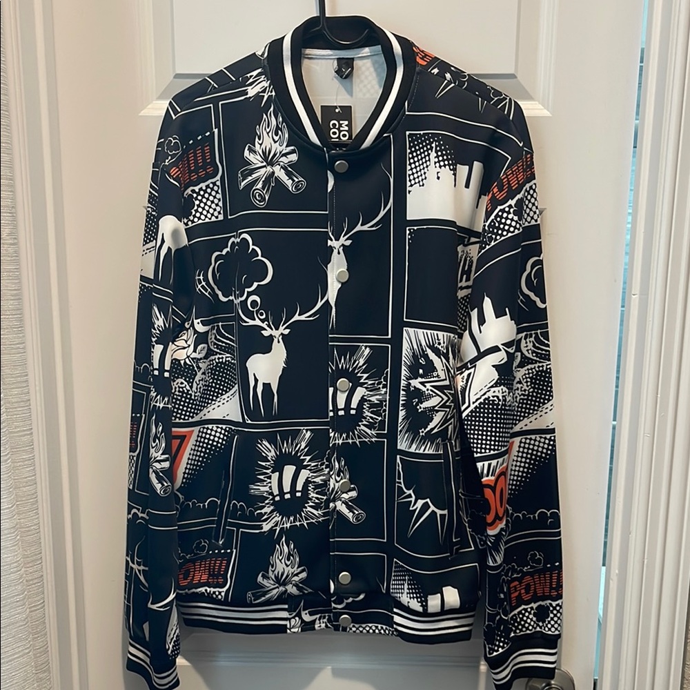 Cartoon Graphic Bomber Jacket - Black and White